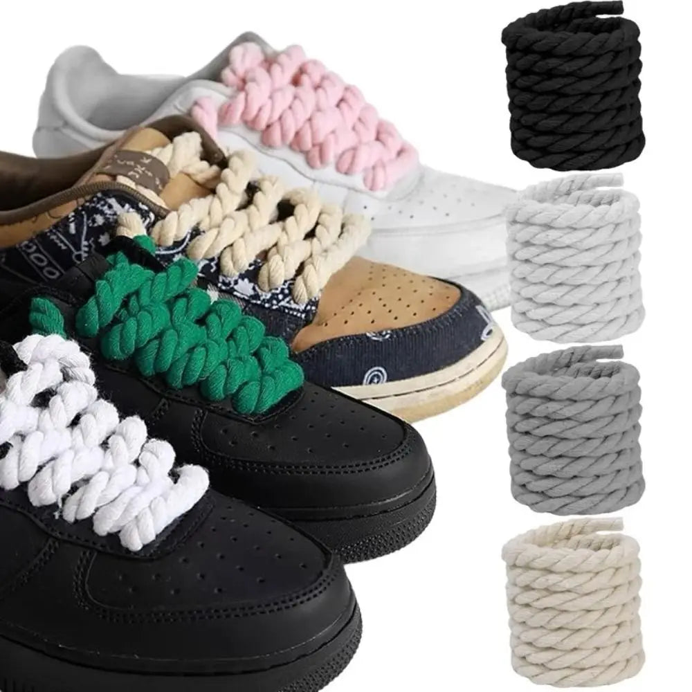 2PCS Round Thick Rope Laces Polyester Cotton High Quality Solid Color Laces 0.8cm120cm Width 10Colors Bold Shoelaces - Clikcy