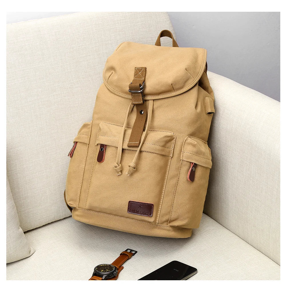 MOYYI Men Vintage Canvas Backpack Large Capacity 15.6inch Laptop Casual Bag For Commuter Travel Premium Durable Unsex Mochila - Clikcy
