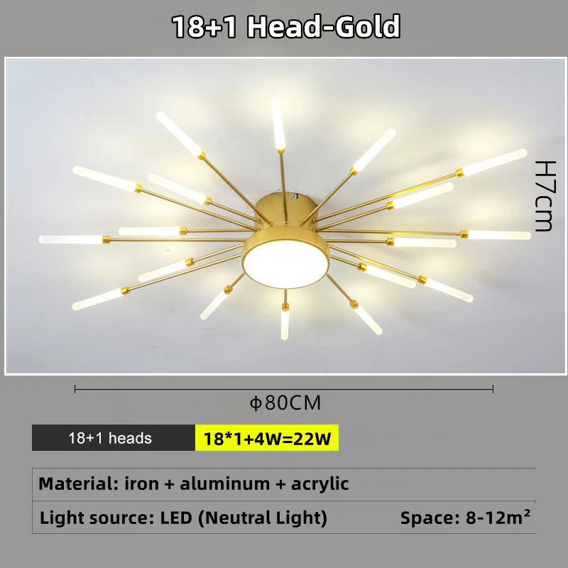 Led Firework Chandelier Dimmable For Living Room Bedroom Milk Yellow Ceiling Chandelier Dining Room LED Ceiling Lamp With Remote