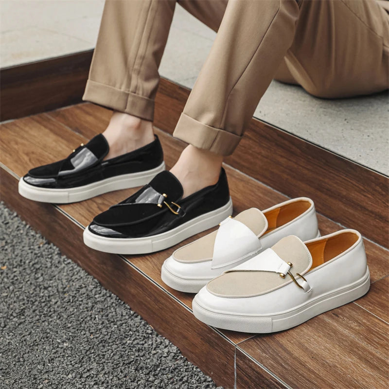 Hight Quality Casual White Leather Shoes For Men New Platform Walking White Sneakers Male British Style Loafers Yuppie Men 2025 - Clikcy