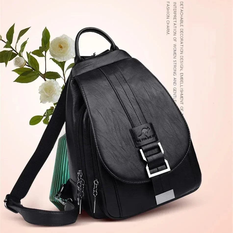 Multifunctional Women Leather Backpacks Vintage Backpack For Teenager Girls School Chest Bag Travel Bagpack Ladies Sac Back Pack - Clikcy
