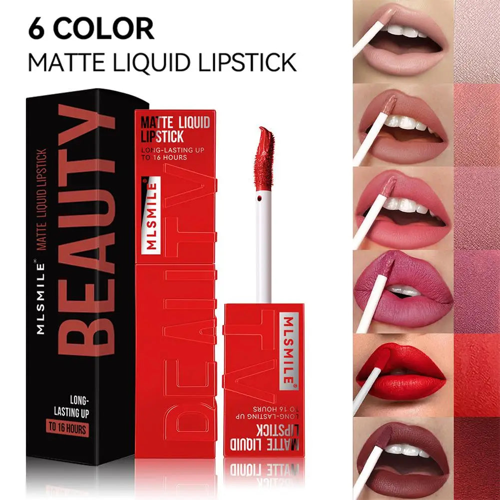 6 Colors Matte Nude Liquid Lipsticks Non-stick Cup Long Lasting Velvet Lip Gloss Not Fading Lip Tint Korean Cosmetics Lip Makeup - Clikcy