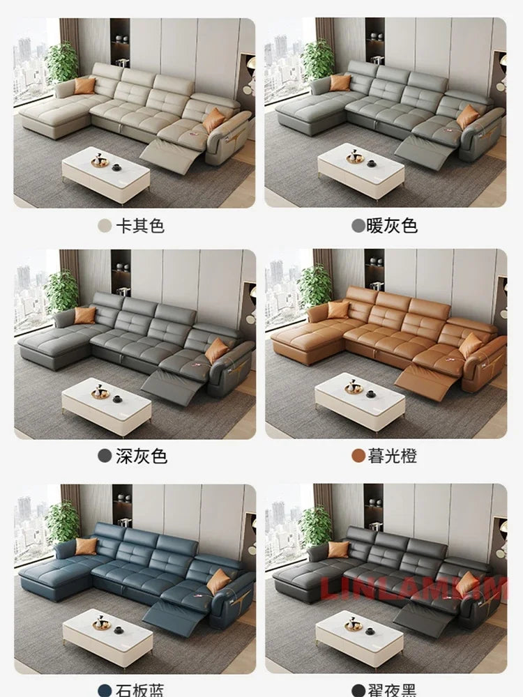 Modern Electric Recliner Sofa Bed with Adjustable Backrest, L-Shaped Multifunctional Italian Genuine Leather Sectional Couch - Clikcy