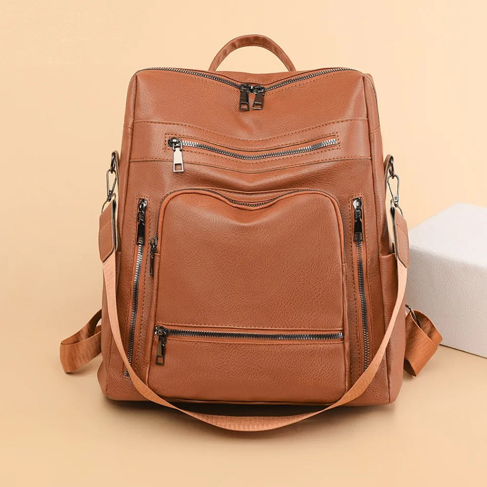 High-quality Leather Women Classic Back Pack 2025 Solid Color Luxury Travel Backpack Casual School Bags Girls Mochilas Feminina - Clikcy