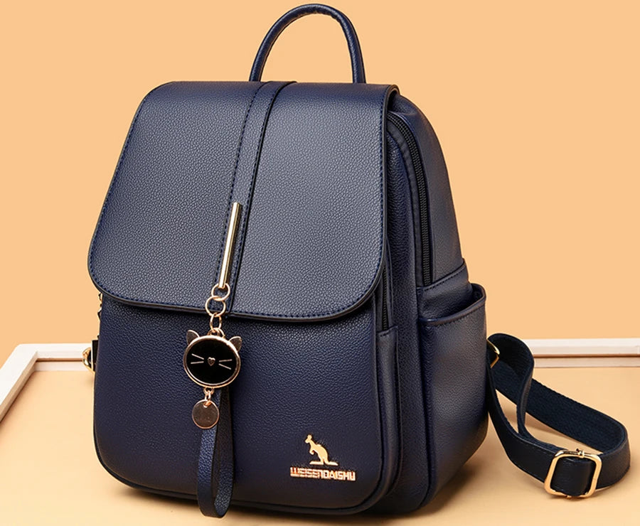 College Women Backpack Designer Soft Leather Vintage Packbag Female Travel Back Pack School Bags for Teenage Girls Shoulder Bag - Clikcy