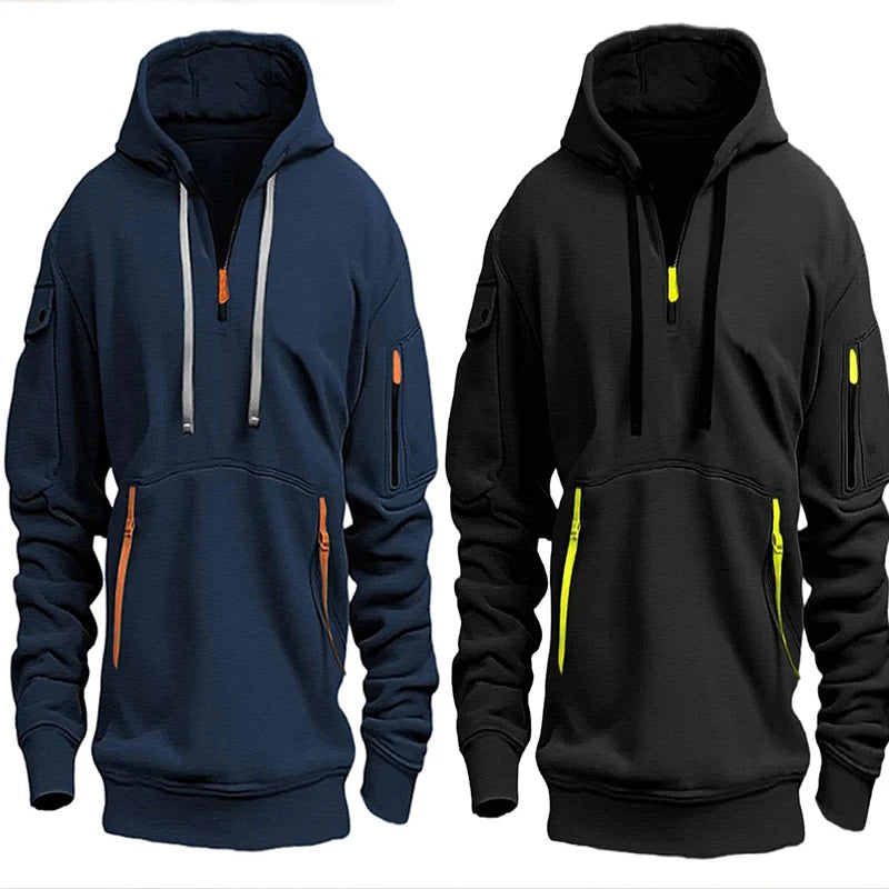 Thermal and Windproof Motorcycle Jacket Convenient Multi-Pocket Sweater, Windproof and Heat-Proof Zipper Hoodie for Men in Spring and Autumn - Clikcy