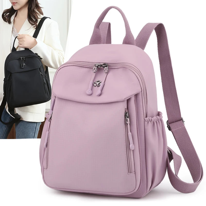 New High Quality Nylon Women Back Pack Solid Color Waterproof Travel Backpack Casual School Bags Girls Shoulder Bag Sac A Dos - Clikcy