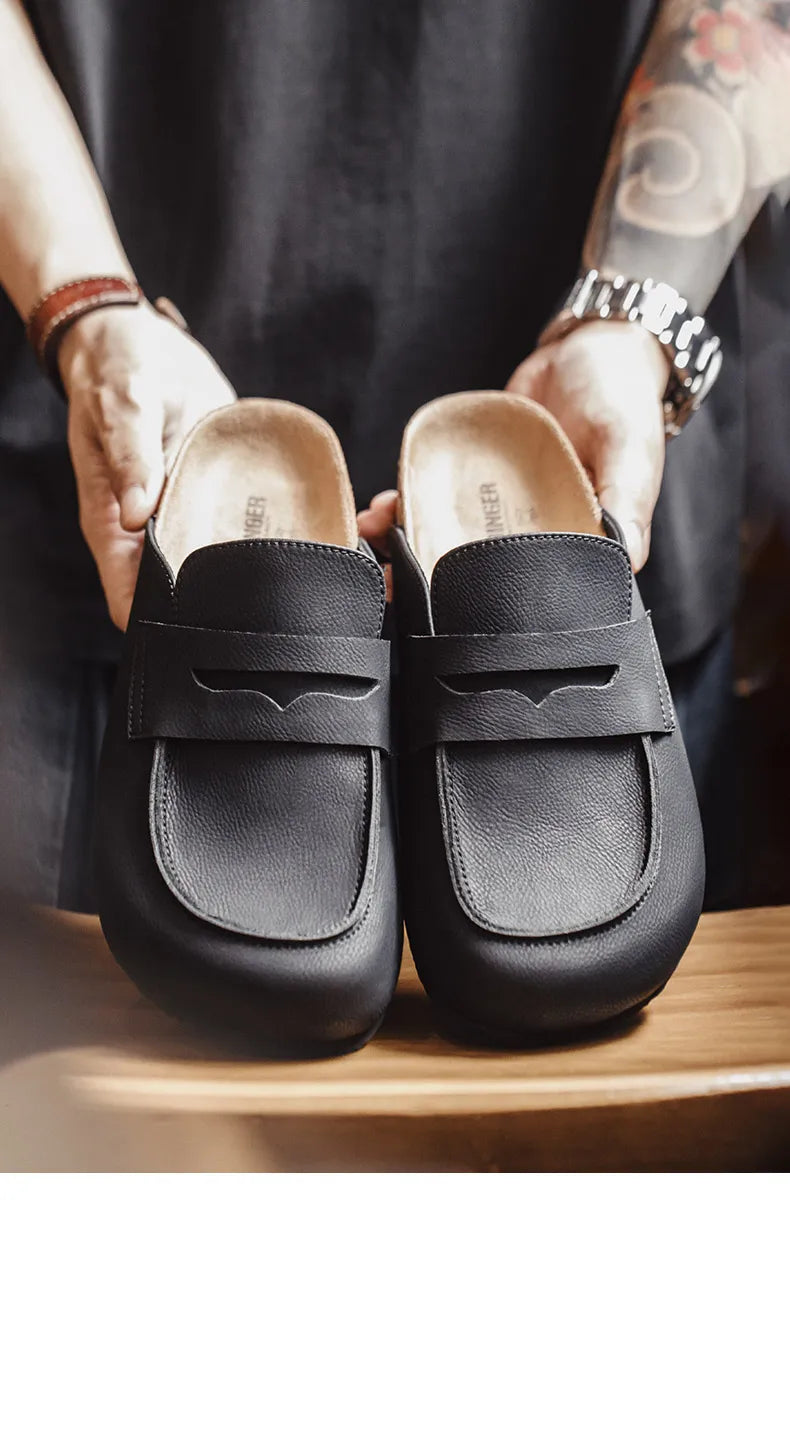 Maden Classic Penny Loafers Mules Shoes for Men Vintage Casual Slip-on Shoes Versatile Soft and Comfortable Shoes Black Color - Clikcy