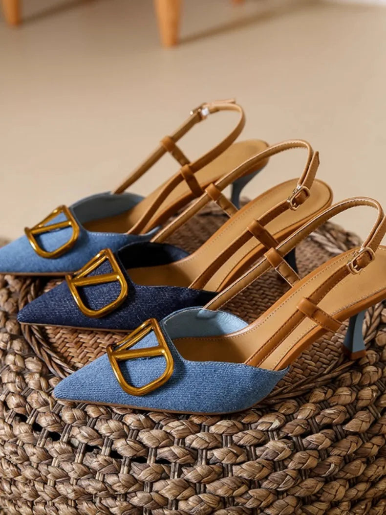 Fashion Slingback Black Comfortable Women Summer Pumps Shoes Outside Very High Heel Sandals 2025 Trend for Wedding Party Dress - Clikcy