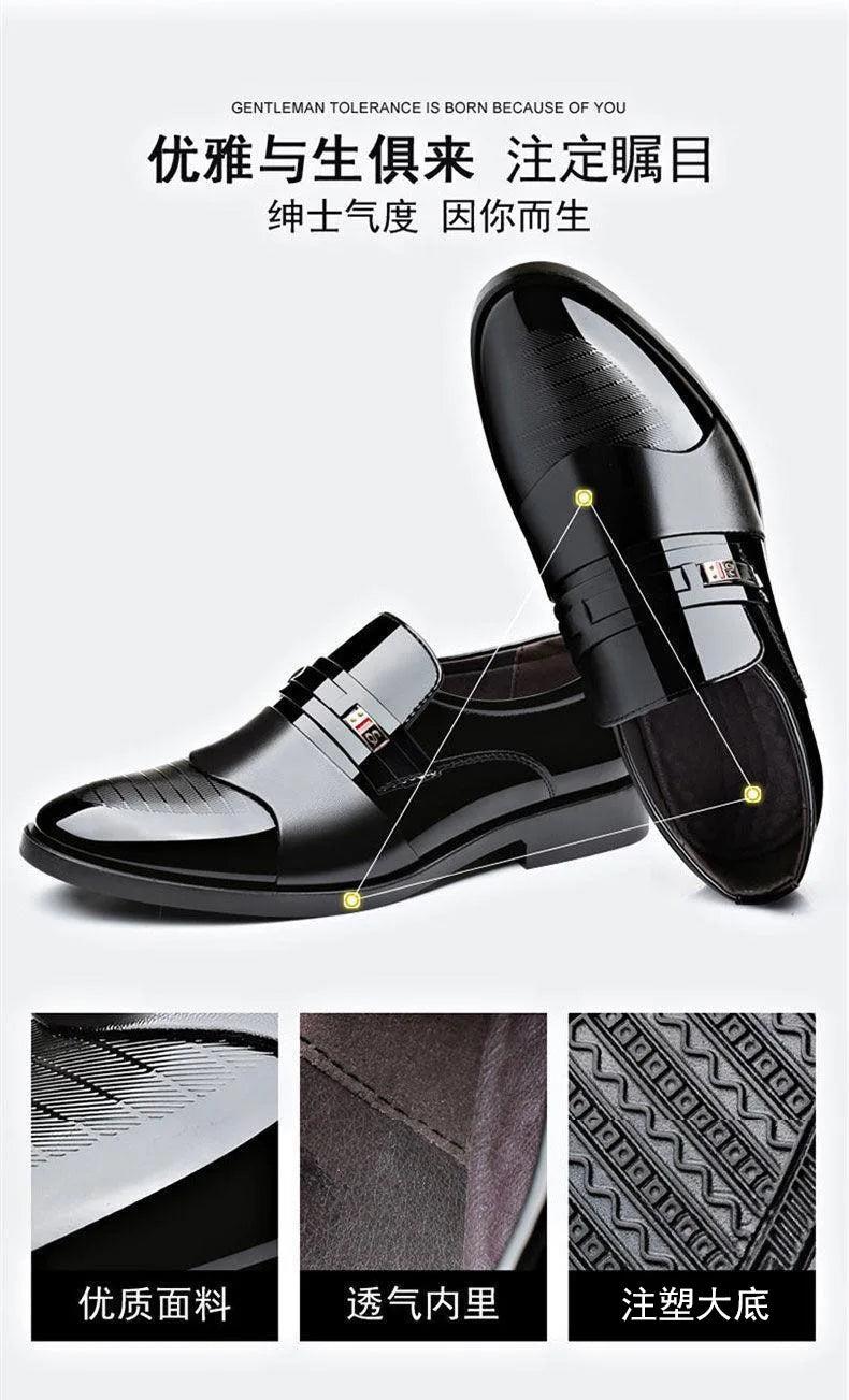 Fashion Black PU Leather Shoes Slip on Formal Men Shoes Plus Size Point Toe Wedding Shoes for Male Elegant Business Casual Shoes