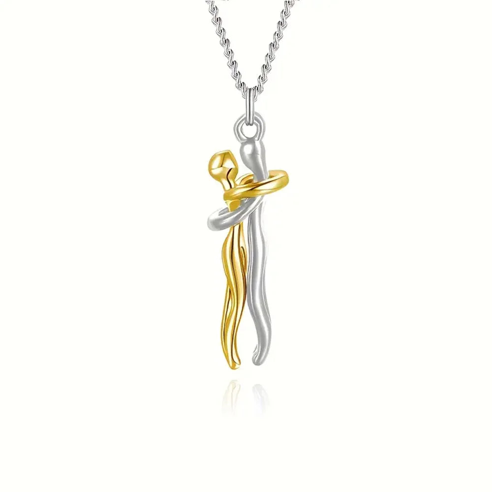Chic Black Hug Pendant Necklace for Couples - Elegant Love Symbol,Perfect for Party & Daily Wear - Clikcy