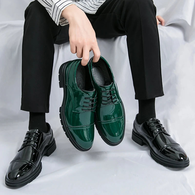 Classic Green Style Casual Derby Formal Shoes Career Office Leather Shoes Pointy Toe Handmade Business Wedding Dress Shoes Men - Clikcy