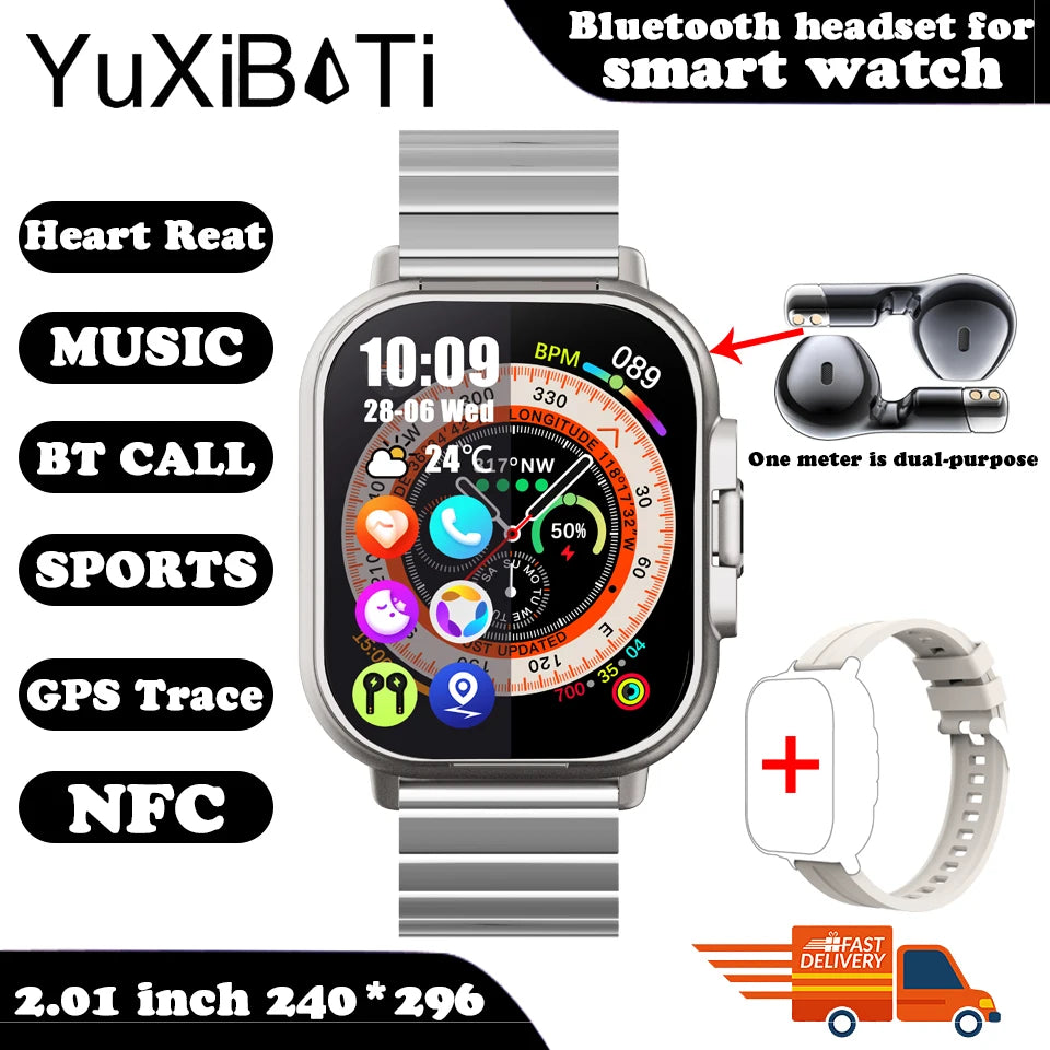 2024 Smart Watch 2 in 1 With Earphone Smartwatch Bluetooth Call Men Watch GPS Track Heart Rate Monitor Play Music SmartWatch - Clikcy