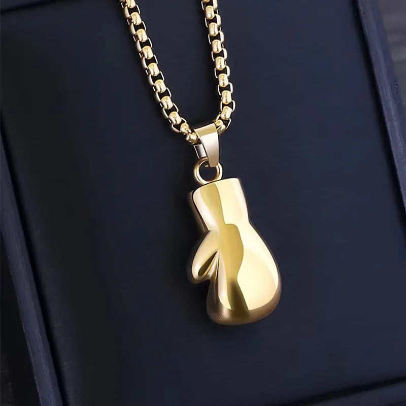 Punk Vintage Double Layer Boxing Gloves Pendant Necklace for Men Fighting Fashion Athleisure Jewelry Hip Hop Items - Clikcy