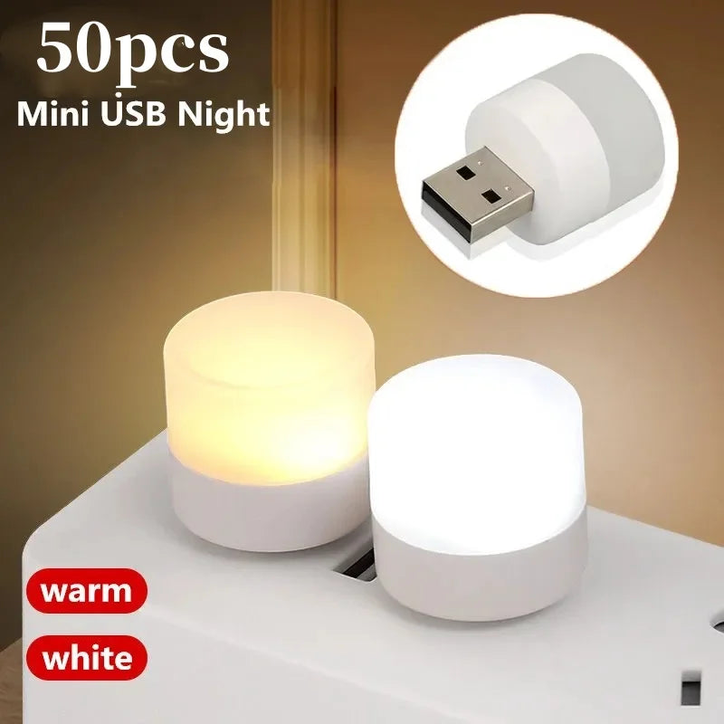 50Pcs Mini USB Night Light Warm White Eye Protection Book Reading Light USB Plug Computer Mobile Power Charging LED Night Lamp - Clikcy