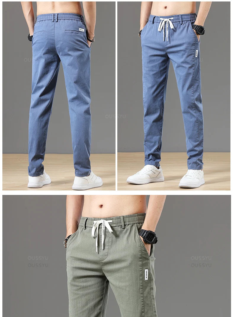 Autumn Cottom Men's Pants Fashion Classic Drawstring Elastic Waist Jogging Stretch Casual Grey Cargo Trousers Male 28-38 - Clikcy