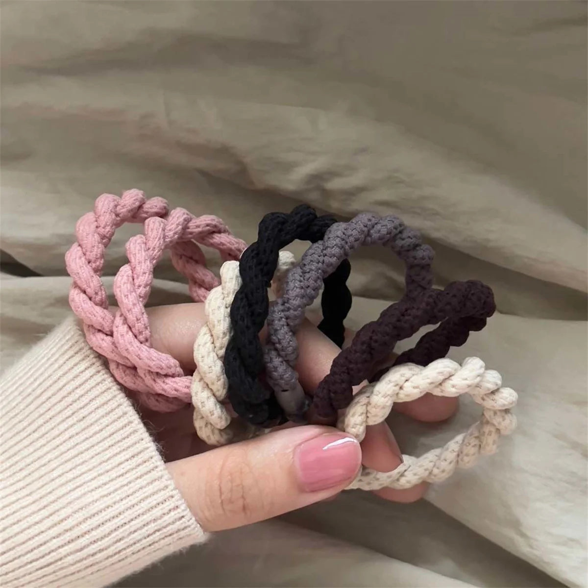 5pcs/Set Twisted Hair Ties Thick Rubber Bands Elastic Hair Band Women Hair Accessories Basic Daily Headwear - Clikcy