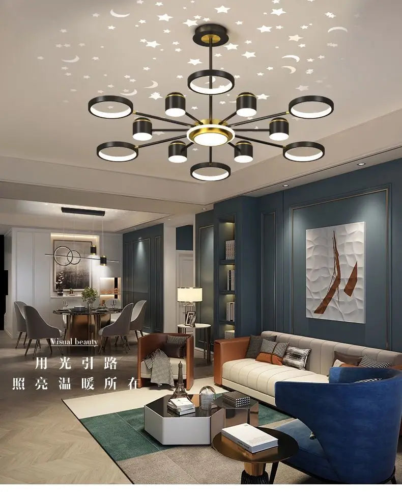 2025 New Chandeliers Romantic Starry Modern Ceiling Light Fixture 6 Lights White Creative Home Stepless Dimmable  Ceiling Lamp - Clikcy