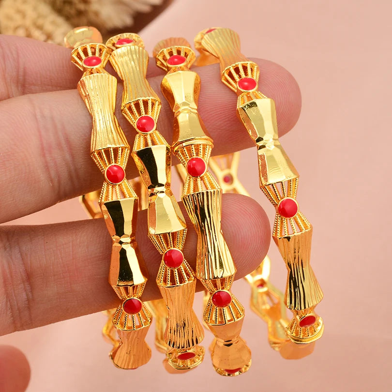24K Luxury Gold Color Bangles For Women Wedding Bride Bracelets Gold Color Jewelry Middle East African Gifts - Clikcy