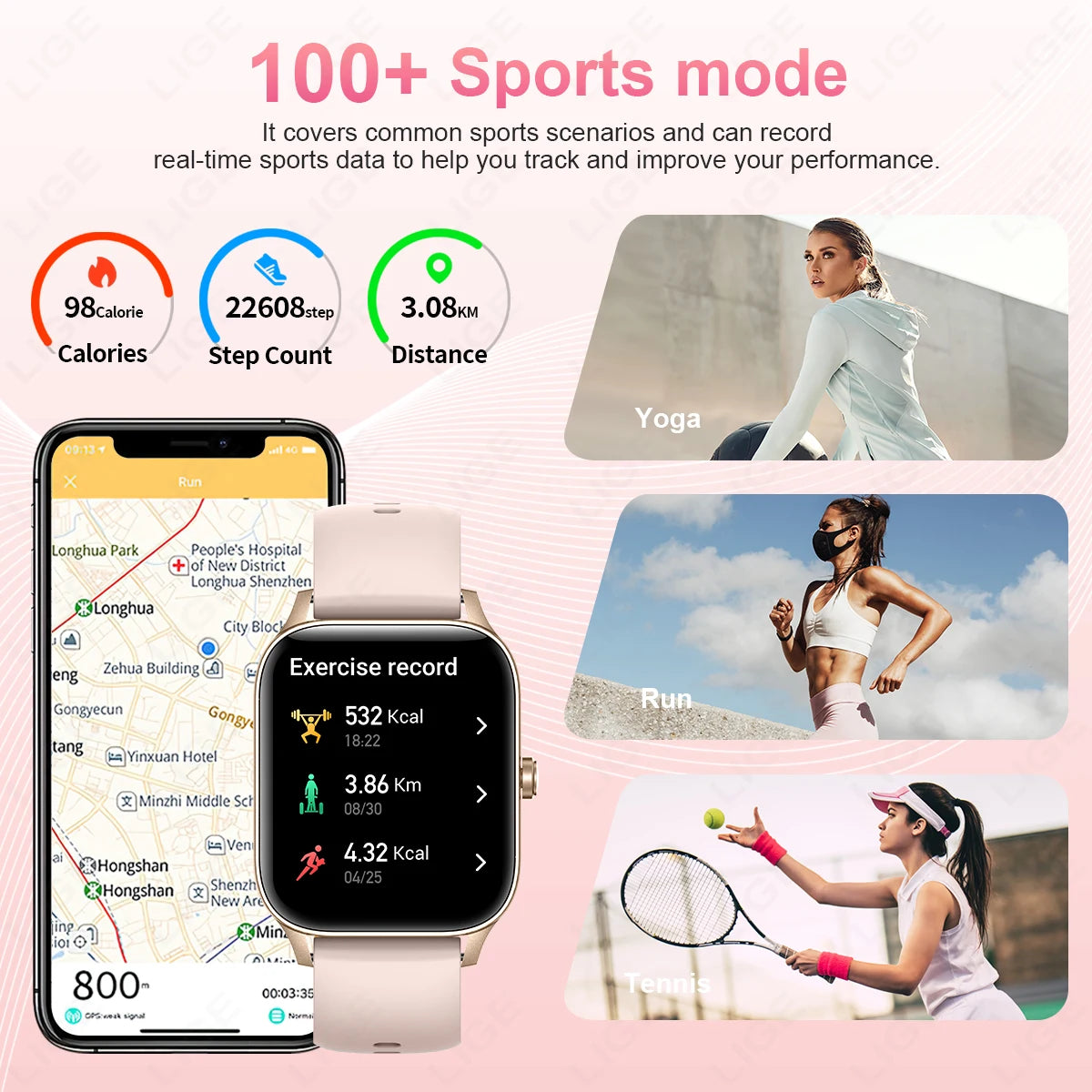 LIGE Fashion Smart Watch Women 1.85” HD Screen Custom Watch Face Women’s Health Monitor Watch Bluetooth Call Sports Smartwatches - Clikcy
