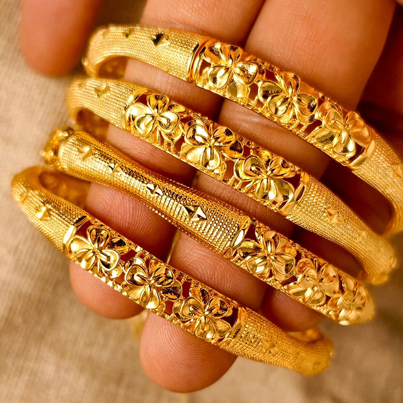 24K Luxury Gold Color Bangles For Women Wedding Bride Bracelets Gold Color Jewelry Middle East African Gifts