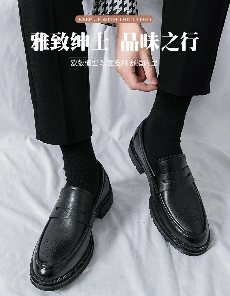 High Quality Casual Business Leather Shoes Men Wedding Social Leather Men’s Dress Shoes British Formal Carving Men Block Shoes - Clikcy