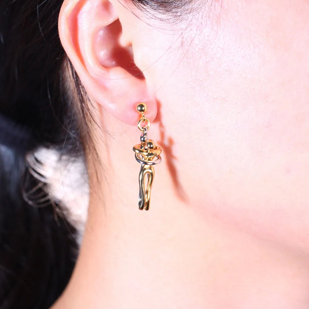 Seulement New 14K Gold Plated Embrace Pendant Couple Necklace for Women Two-tone Hug Earrings Valentine's Day Jewelry Gift - Clikcy