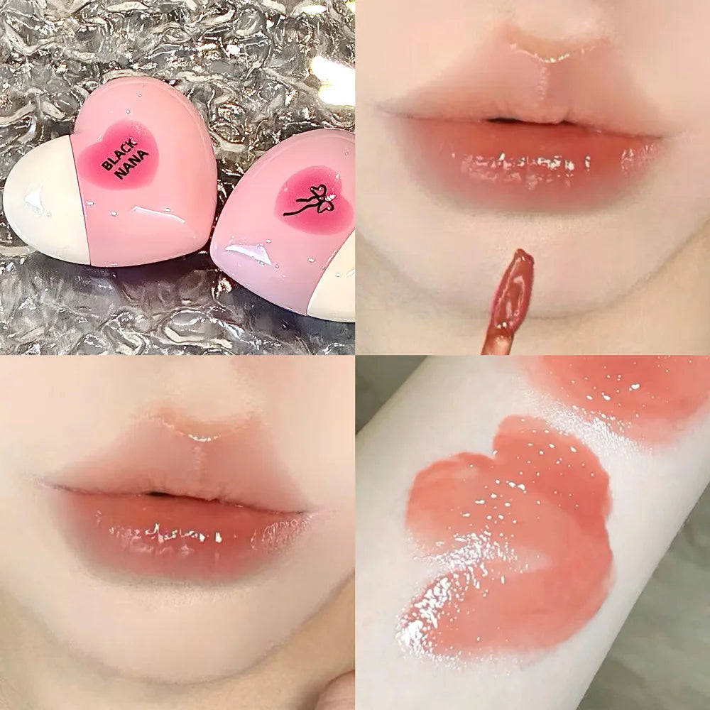 Black Nana Lip Gloss Cute Heart Shaped Lip Glaze CPNP Verified Lipstick Long Lasting Hydrating Natural Make Up Cosmetic - Clikcy