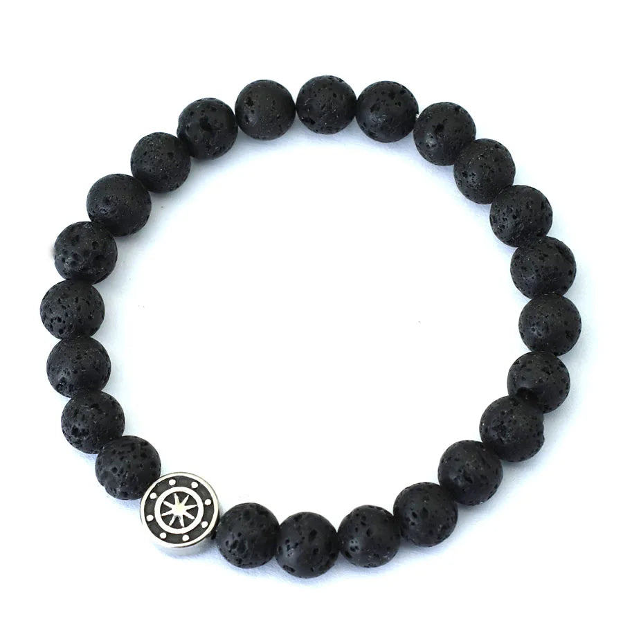 Simple Style Genuine Natural Stone Bracelet For Men Viking Pirate Compass Braclet Tiger Eyes Strand Braslet Leisure Accessories - Clikcy