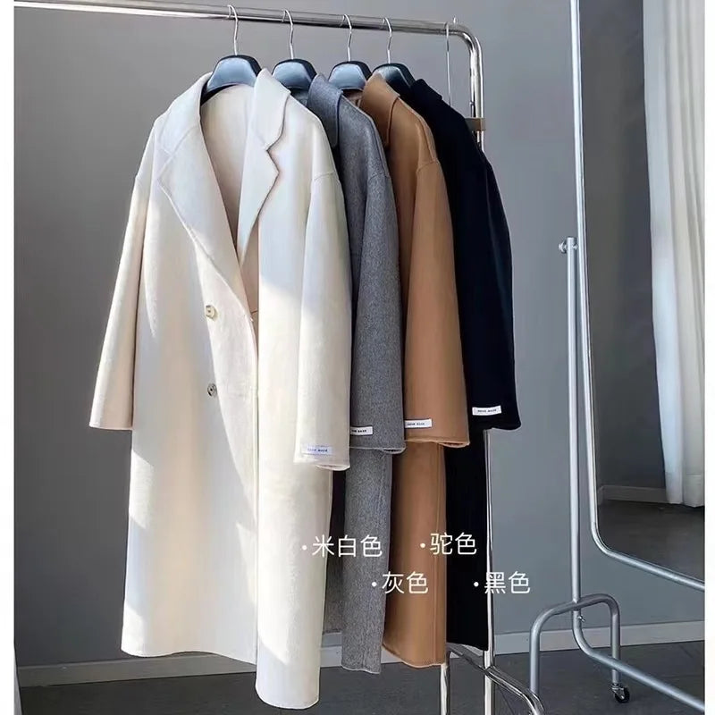 2025 Autumn Women Drouble Breasted Woolen Coat Fashion Loose Style Women Winter Clothes Long Coats Tops New - Clikcy
