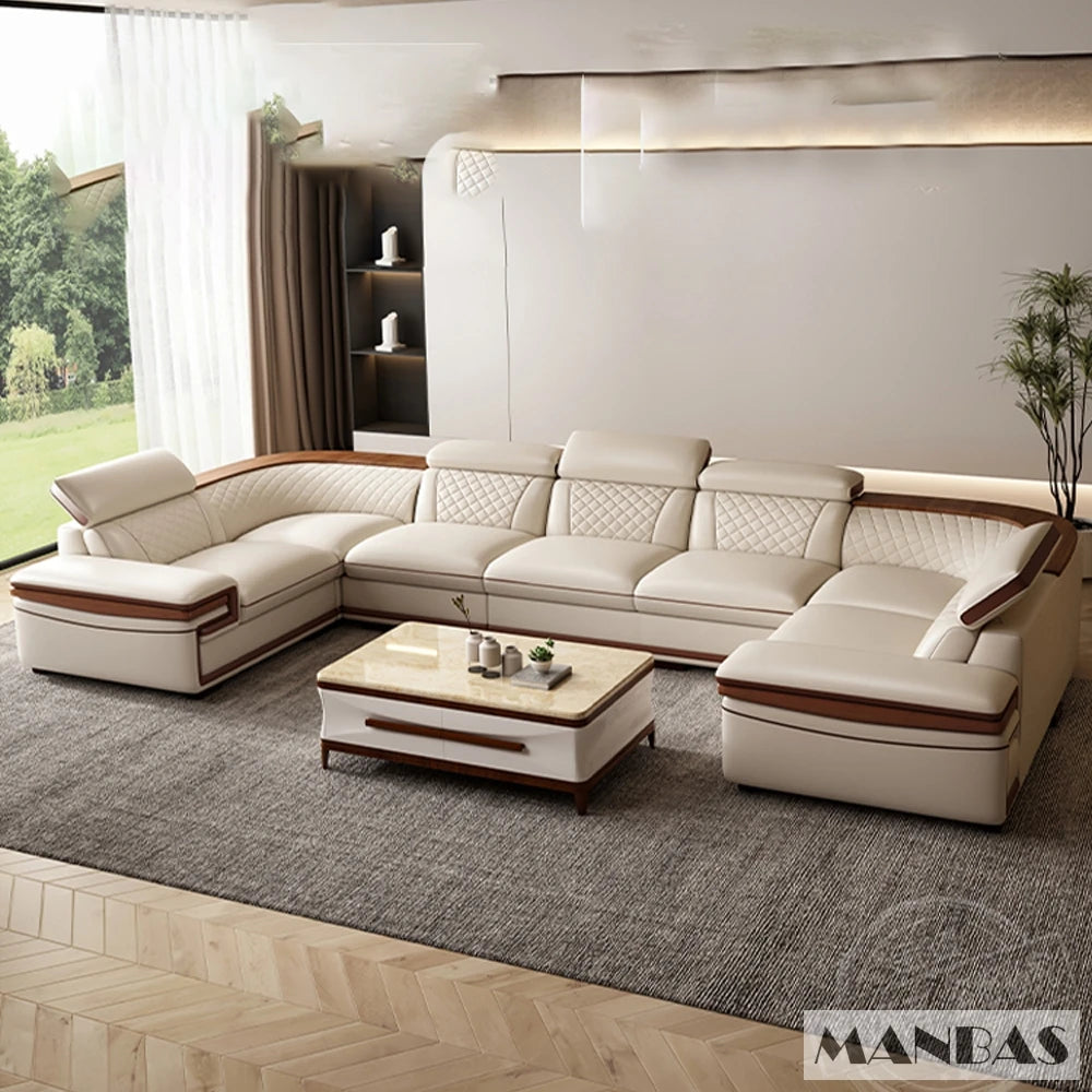 MINGDIBAO Premium Italian Genuine Leather Sofa Set for Living Room with Adjustable Headrests, Bluetooth Speaker, Wireless Charge - Clikcy