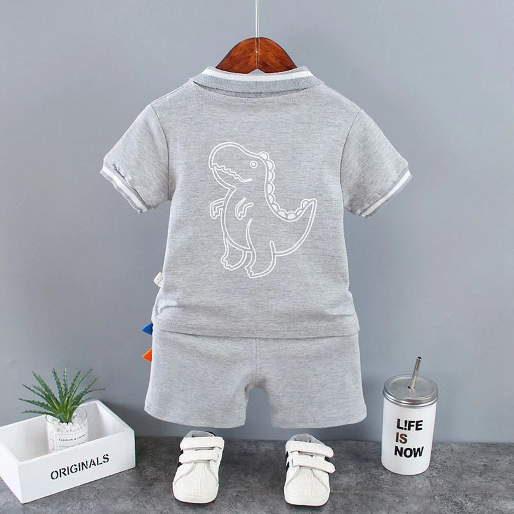 Summer Children Clothes Baby Boys Clothes Set Dinosaur Printed Turn-down Collar T-Shirts Tops+ Shorts 2PCS/Suit Infant Clothing - Clikcy