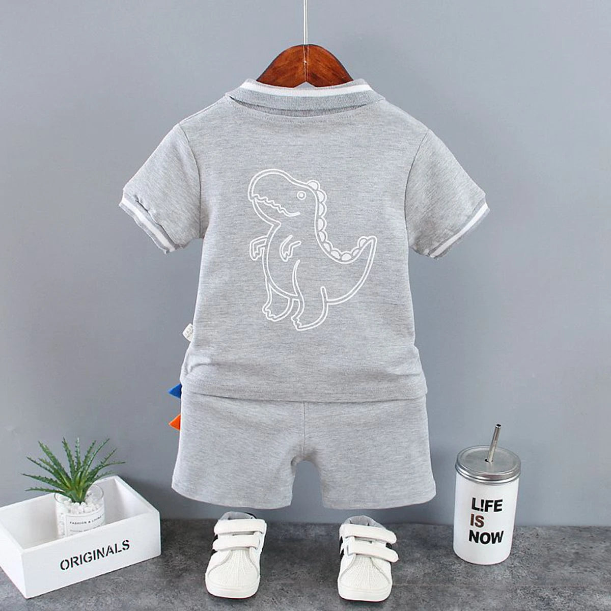 Summer Children Clothes Baby Boys Clothes Set Dinosaur Printed Turn-down Collar T-Shirts Tops+ Shorts 2PCS/Suit Infant Clothing - Clikcy