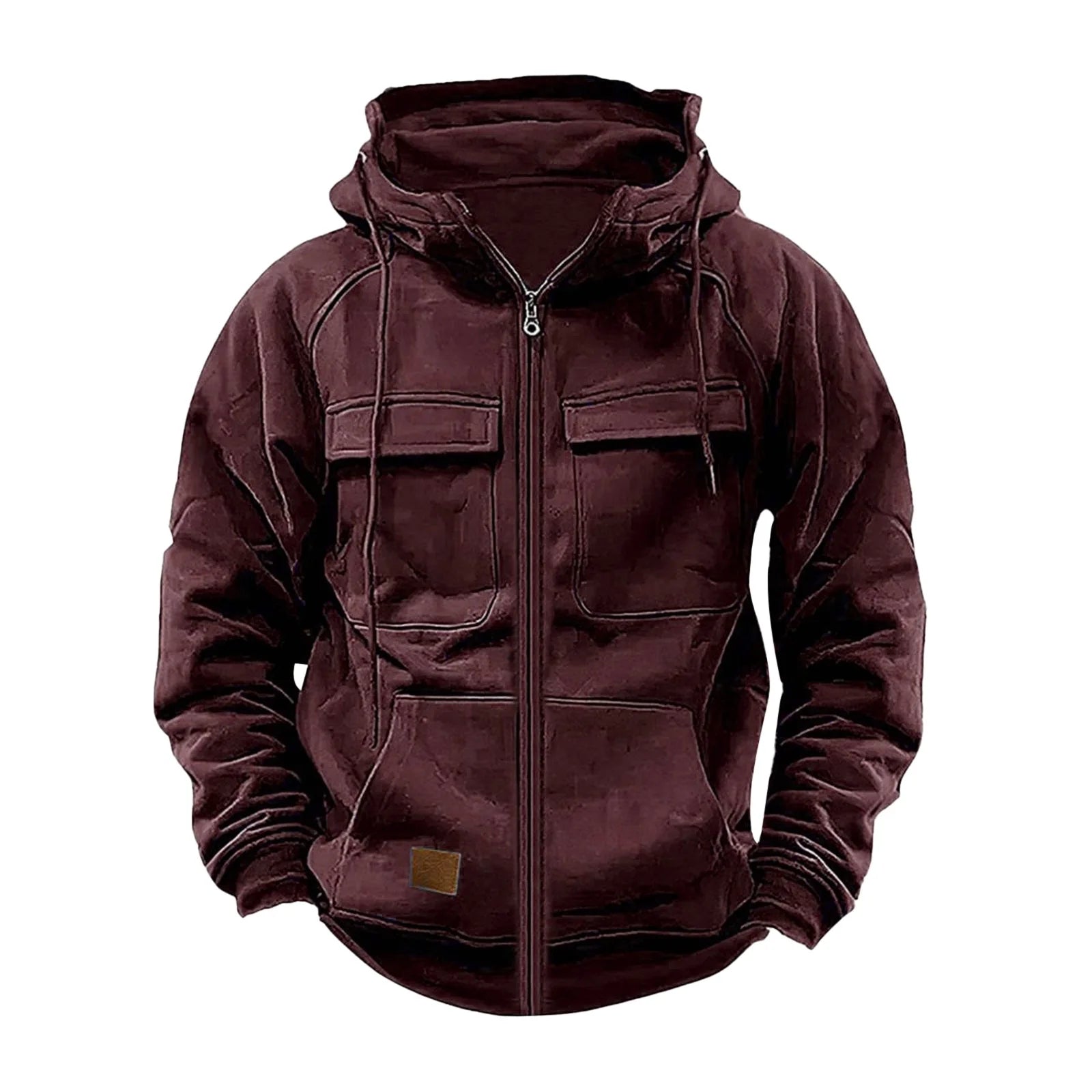 Autumn/Winter Hoodie Mens Zipper Solid Color Outdoor Warm and Casual Sweatshirt Multi Pocket Men's Fashion Hoodie Outdoor Hoodie - Clikcy