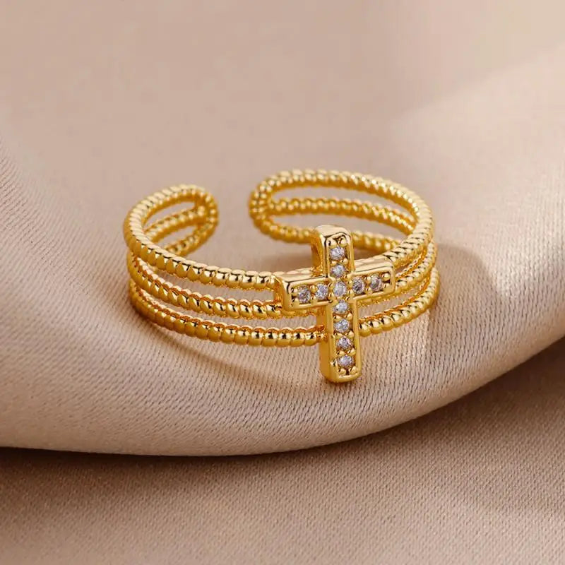 Stainless Steel Rings for Women Aesthetic Heart Gold Color Wedding Ring Vintage Waterproof Wedding Jewelry Prom Accessories Gift - Clikcy