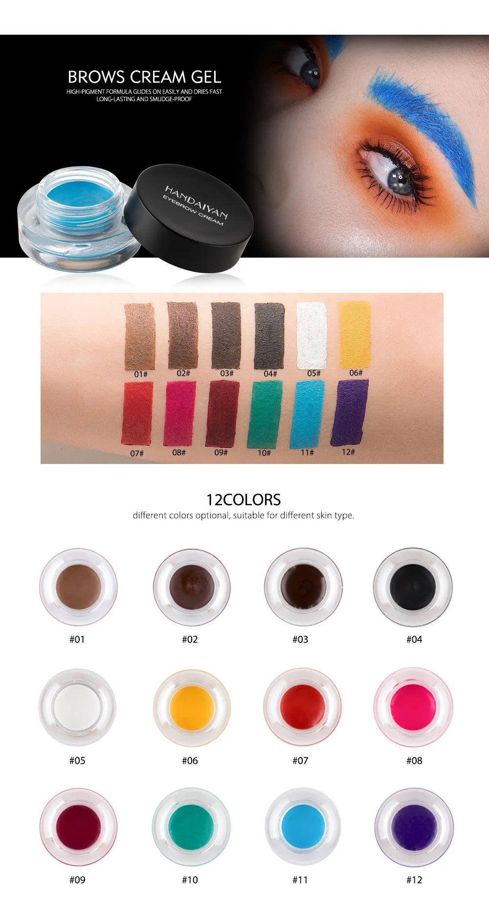 Colorful Eyebrow Gel Eyebrow Dye Glue 12 Colors Rainbow No Fading Dye Eye Brow Paint with Brush Lasting Brow Makeup Cosmetics - Clikcy