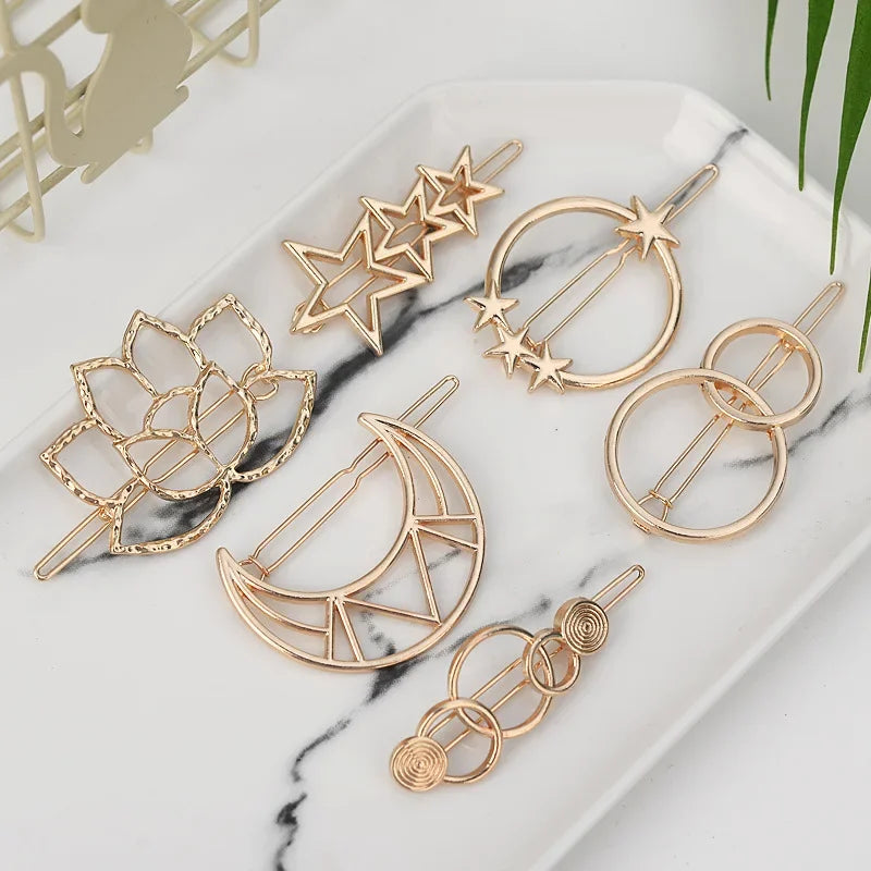 20240Fashion Woman Hair Accessories Triangle Hair Clip Pin Metal Geometric Alloy Moon Circle Hairgrip Barrette Girls Headwear - Clikcy
