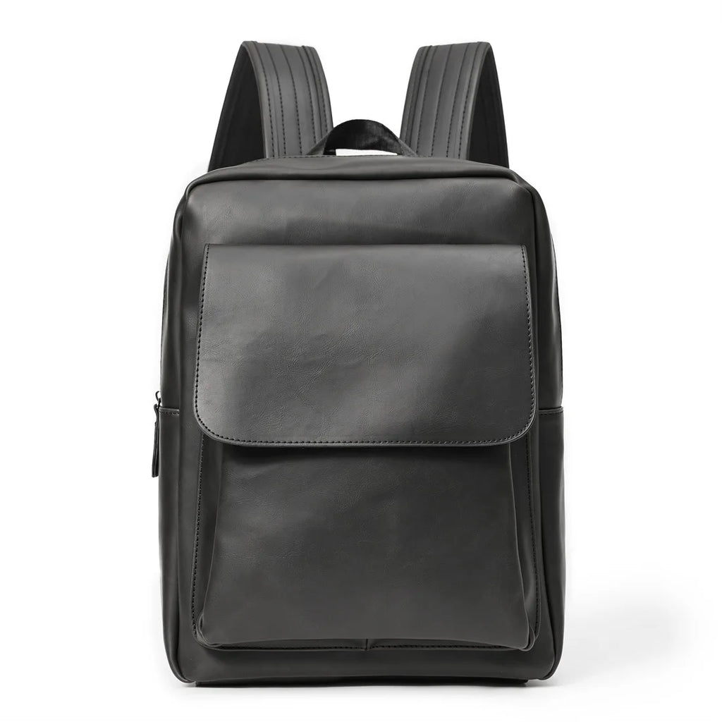 Retro Fashion Laptop Backpack Men Korean Style Flap Men's Backpacks High Quality PU Leather Travel Back Bag Student Schoolbags - Clikcy