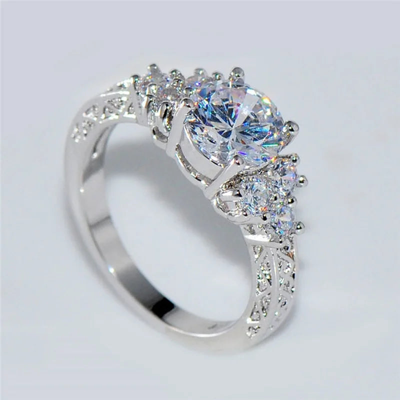 Exquisite Fashion Silver Color Engagement Rings for Women Fashion White Zircon Stones Ring Anniversary Bridal Wedding Jewelry - Clikcy
