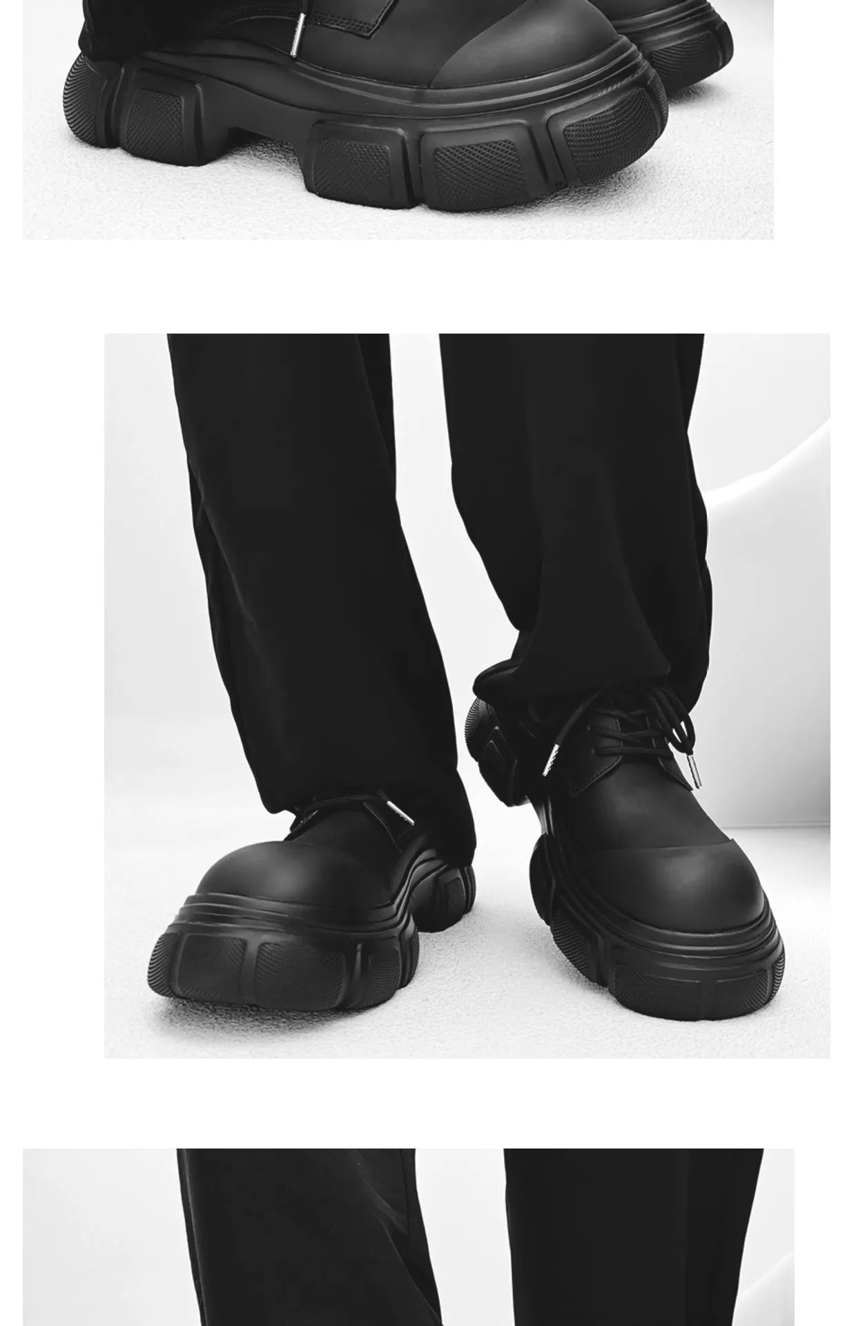 Black Thick Sole Casual Genuine Leather Dress Shoes Men Platform Heighten Japan Harajuku Korean Streetwear Fashion Shoes Man