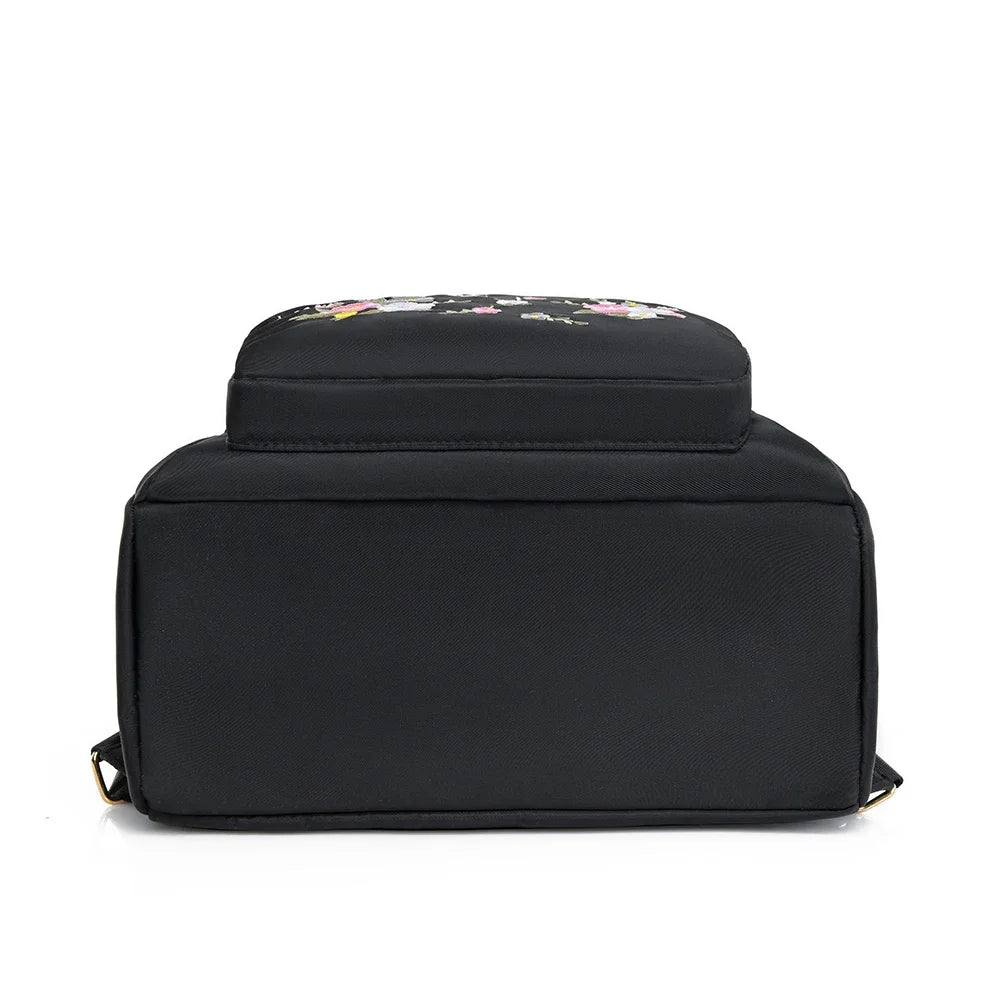 Fashion Nylon Backpack For Women Embroidery Design Student School Bag Leisure Travel Rucksack Popular Girl Commuting Sac A Dos - Clikcy