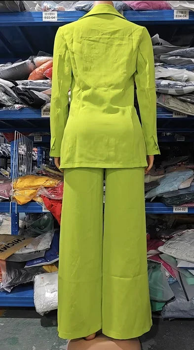 Women's Urban Suits 2024 Spring/Summer Latest Elegant Notched Collar Blazer Long sleeved Coat&Pocket Design Button Pants Set - Clikcy