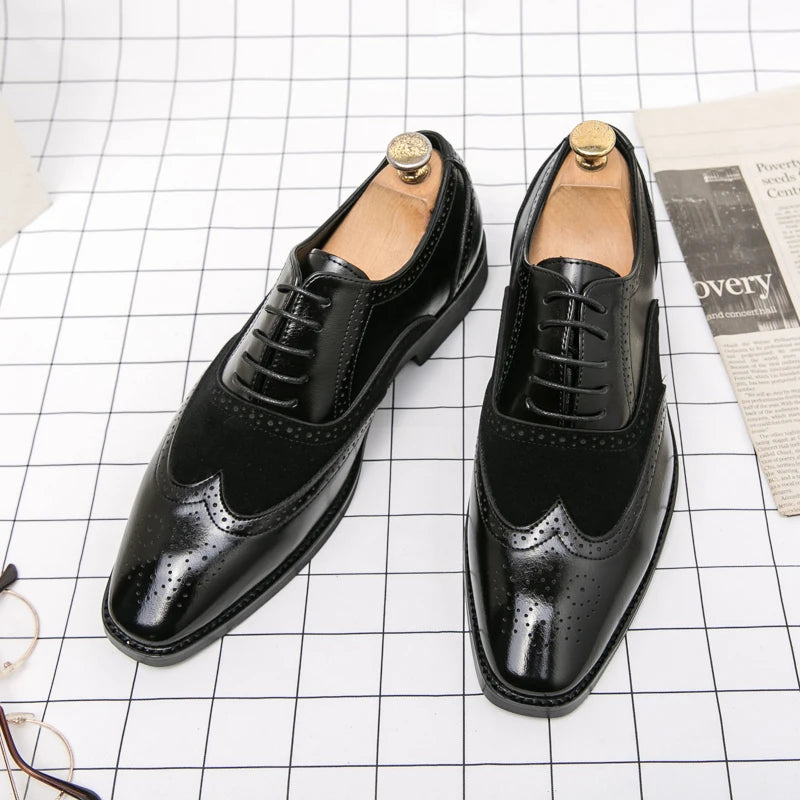 Men Genuine Cow Leather Brogue Wedding Business Mens Casual Flats Shoes Luxury Brand Oxford Shoes for Men's Shoes Platform Shoes