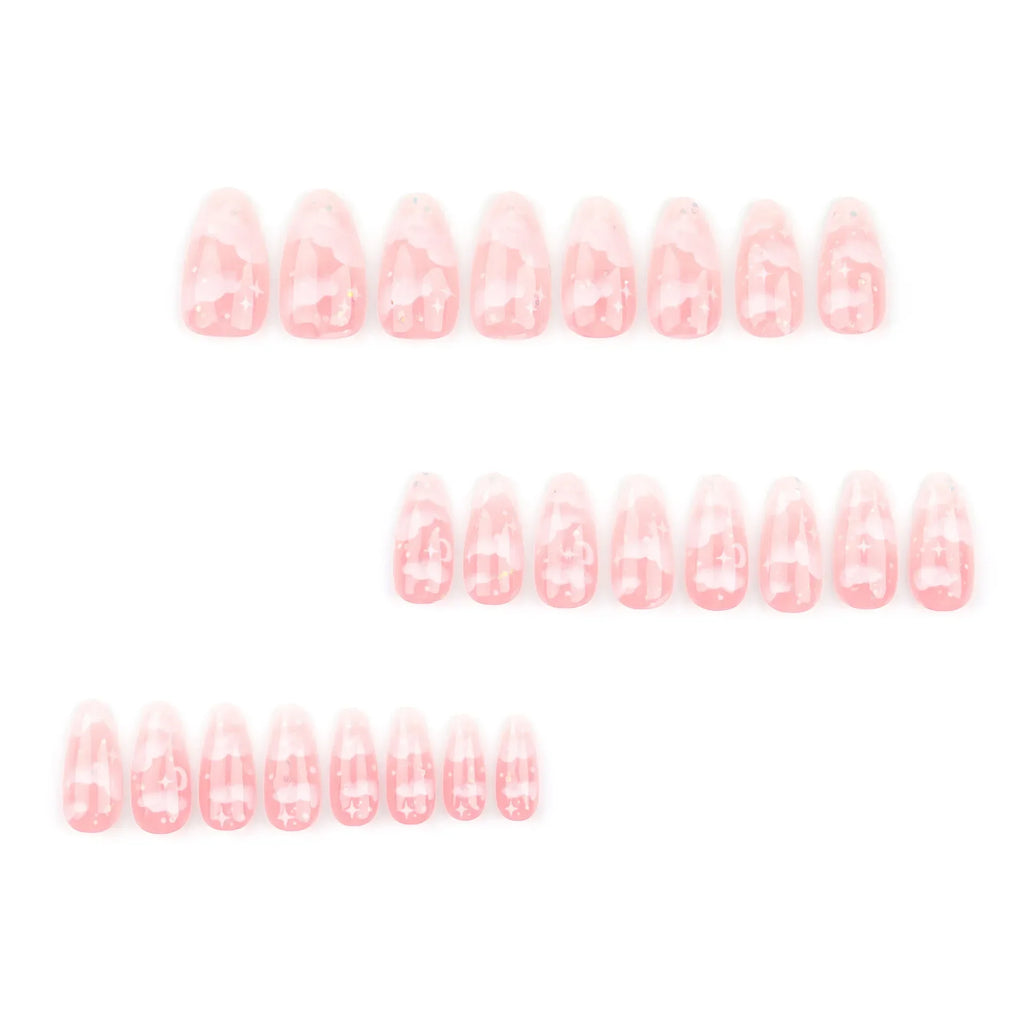24Pcs Pink Cloud Sweet Star Moon Acrylic Nails Press on Almond Wearable Full Cover False Nails Art Tips Fingernail Beauty - Clikcy