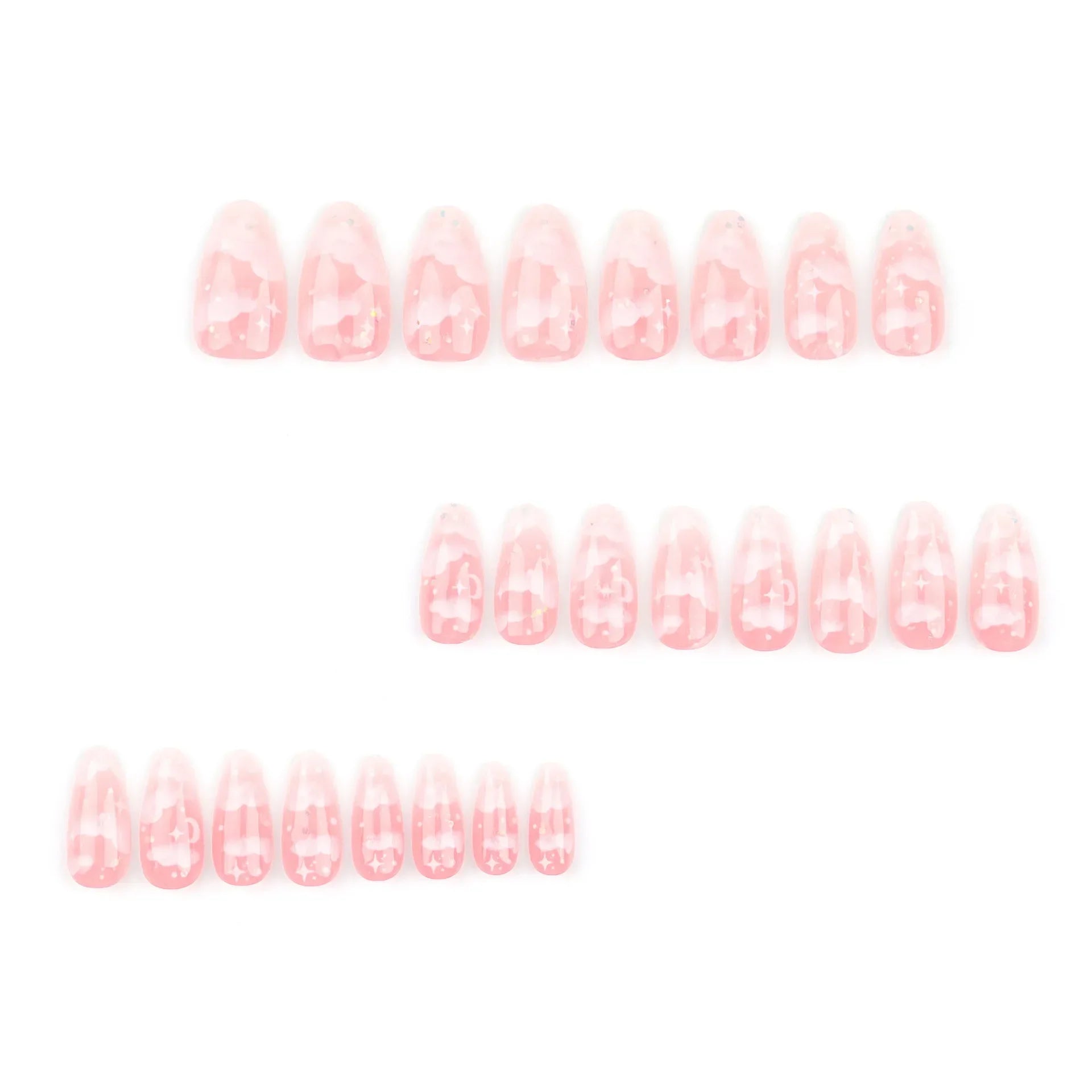 24Pcs Pink Cloud Sweet Star Moon Acrylic Nails Press on Almond Wearable Full Cover False Nails Art Tips Fingernail Beauty - Clikcy