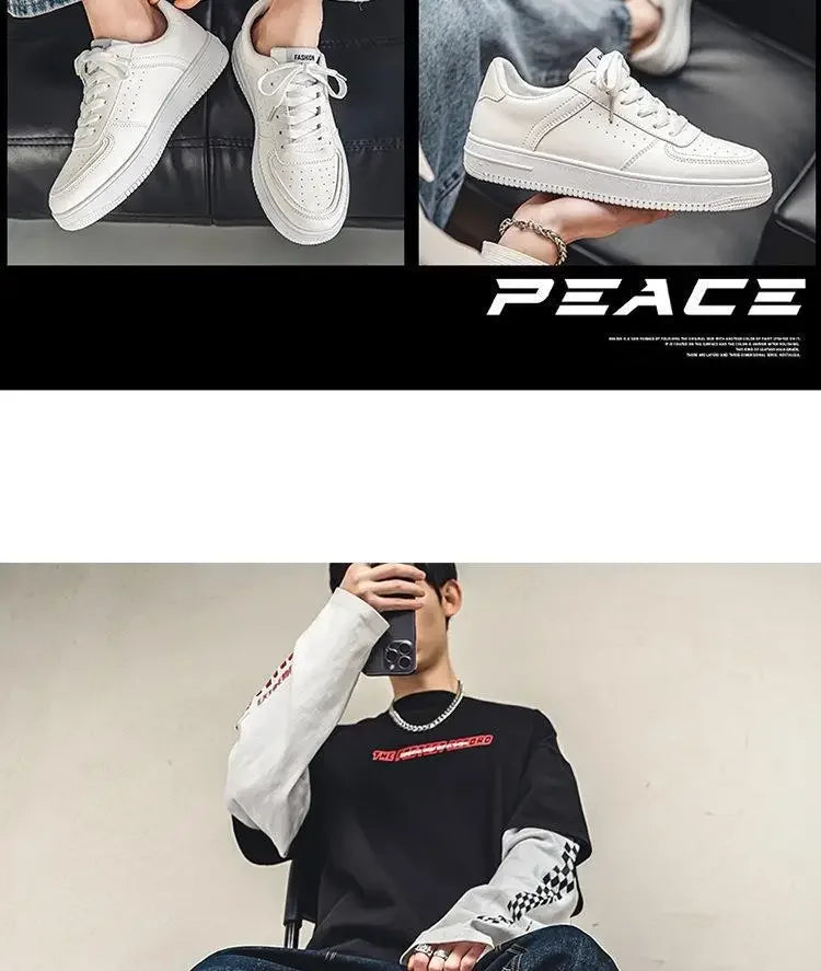 **2025 New White Shoes for Men's Spring Youth Casual Versatile Men's Shoes for Students Pure White Sports Board Shoes - Clikcy