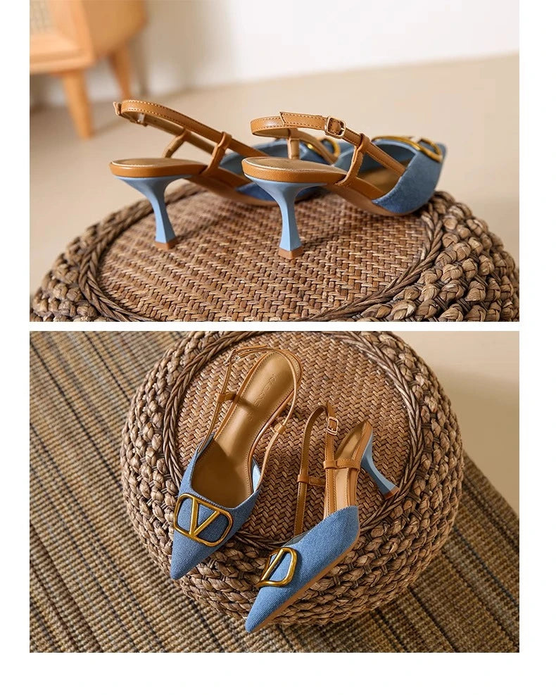 Fashion Slingback Black Comfortable Women Summer Pumps Shoes Outside Very High Heel Sandals 2025 Trend for Wedding Party Dress - Clikcy