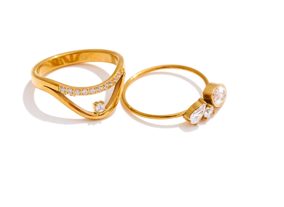 Yhpup Size 6 7 8 Delicate Shiny CNC Cubic Zirconia Ring High Quality 18K Gold PVD Plated Stainless Steel Finger Jewelry Gift - Clikcy