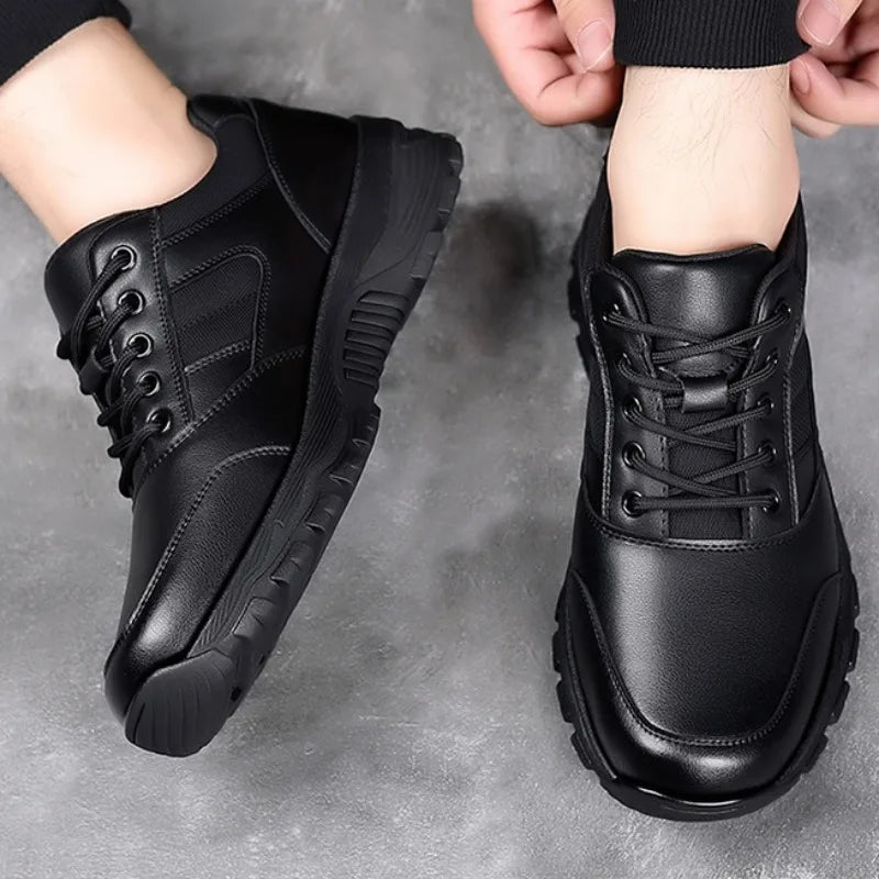 New Platform Cow Leather Casual Sneakers for Men Designer Autumn Winter Cotton Black Outdoor Men's Sports Shoes Zapatos Hombre - Clikcy