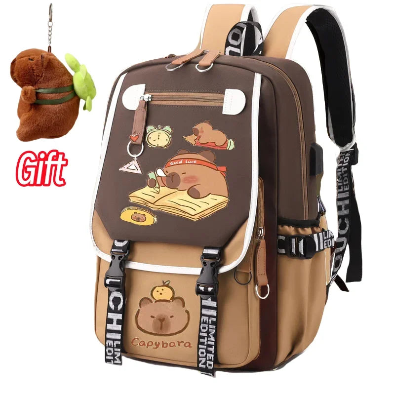 Stylish Kawaii Capybara Computer Backpack College School Casual Daypack Teens Bag Large Capacity Adjustable Strap Schoolbag - Clikcy